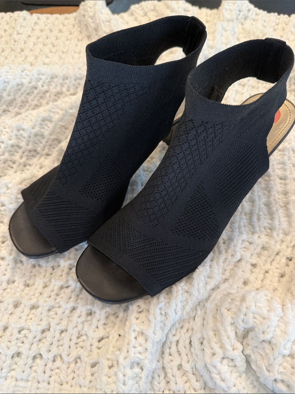 Impo Black Knit Open-Toe Slingback Heels